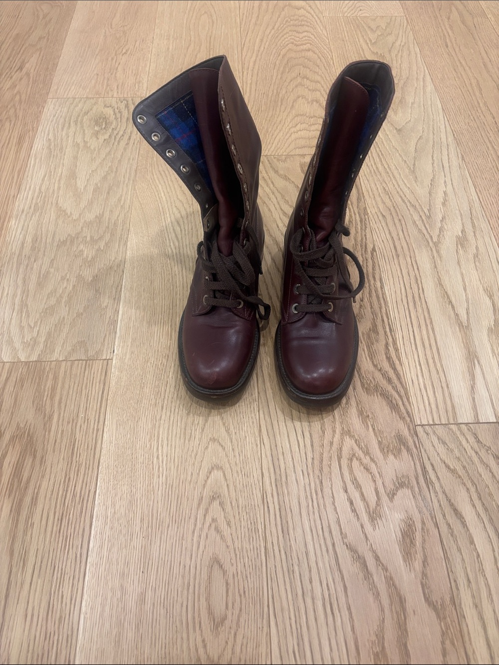 CHANEL Dark Burgundy Lace-Up Combat Boots